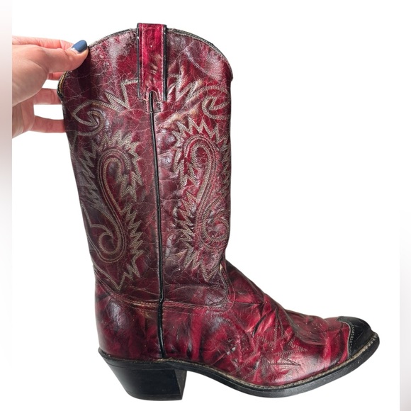 Vintage Sheplers Red Leather Cowboy Boots Size 10D Western Rodeo Distressed - Picture 5 of 9